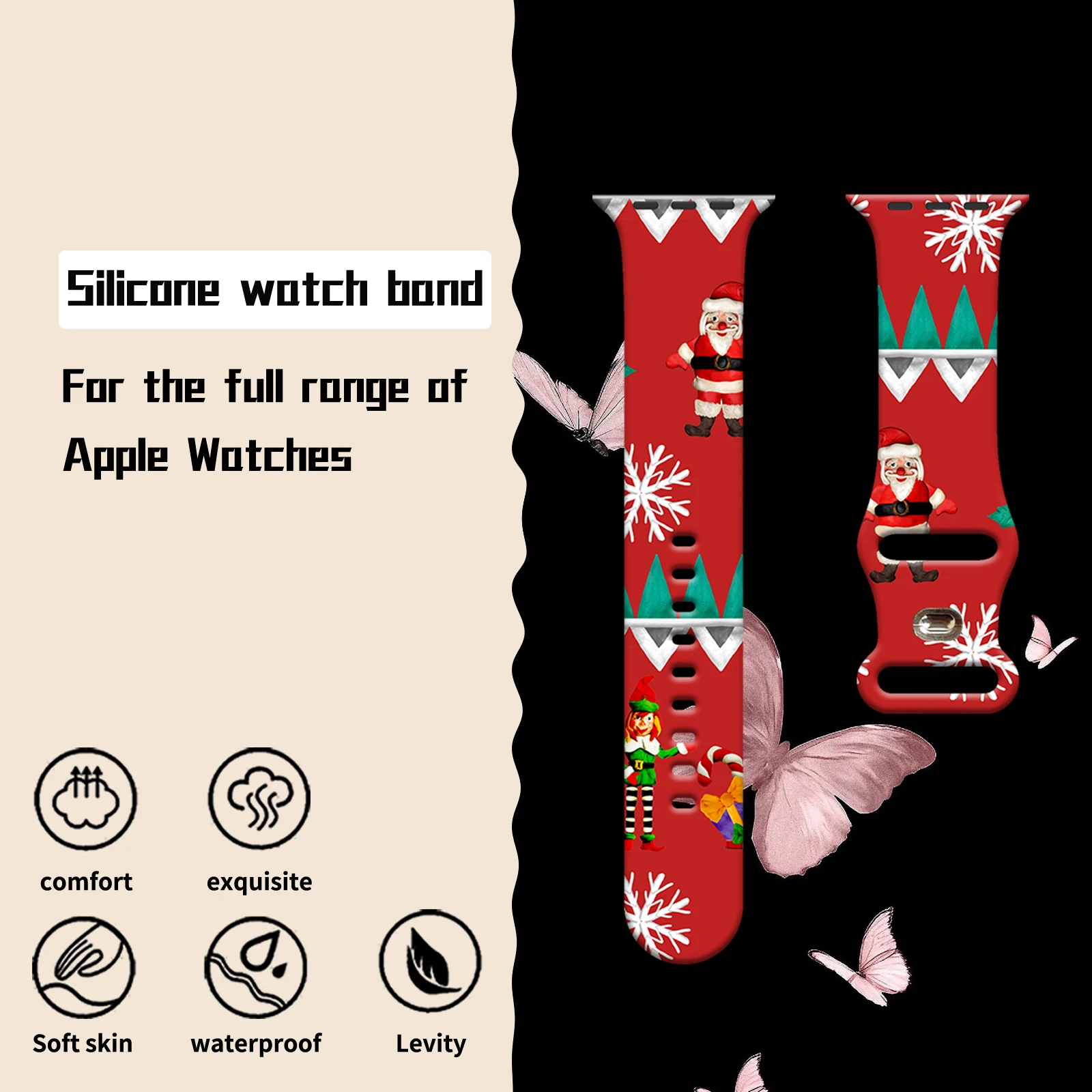 Christmas Series Strap for Apple Watch 10 9 8 7 SE 6 Silicone Band Replaceable Bracelet for iWatch 49mm 44mm 42mm 40mm Watchband