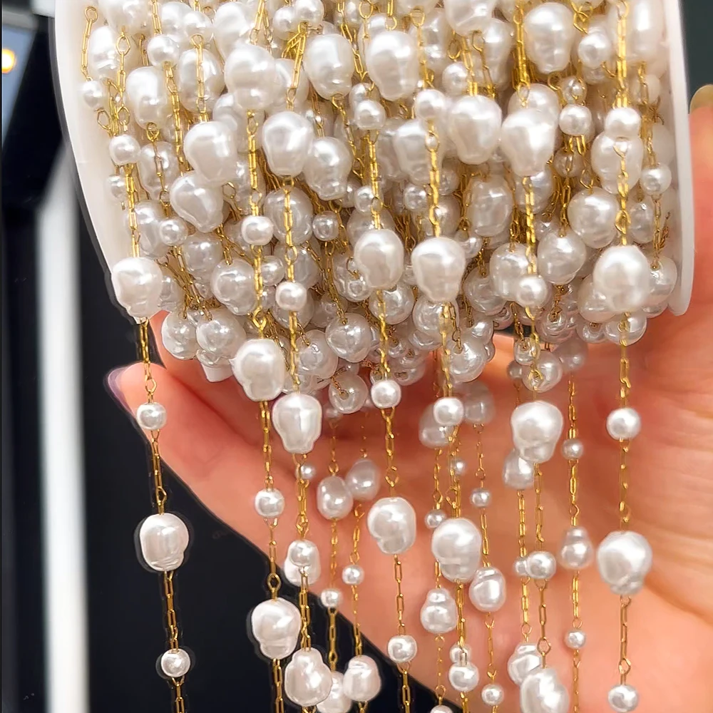 0,5 M 1 M Unregelmäßige Imitation Perle Perlen Ketten Metall Halsketten Armbänder Perle Kette Frauen Kleidung Schmuck Machen DIY liefert – Detail 13