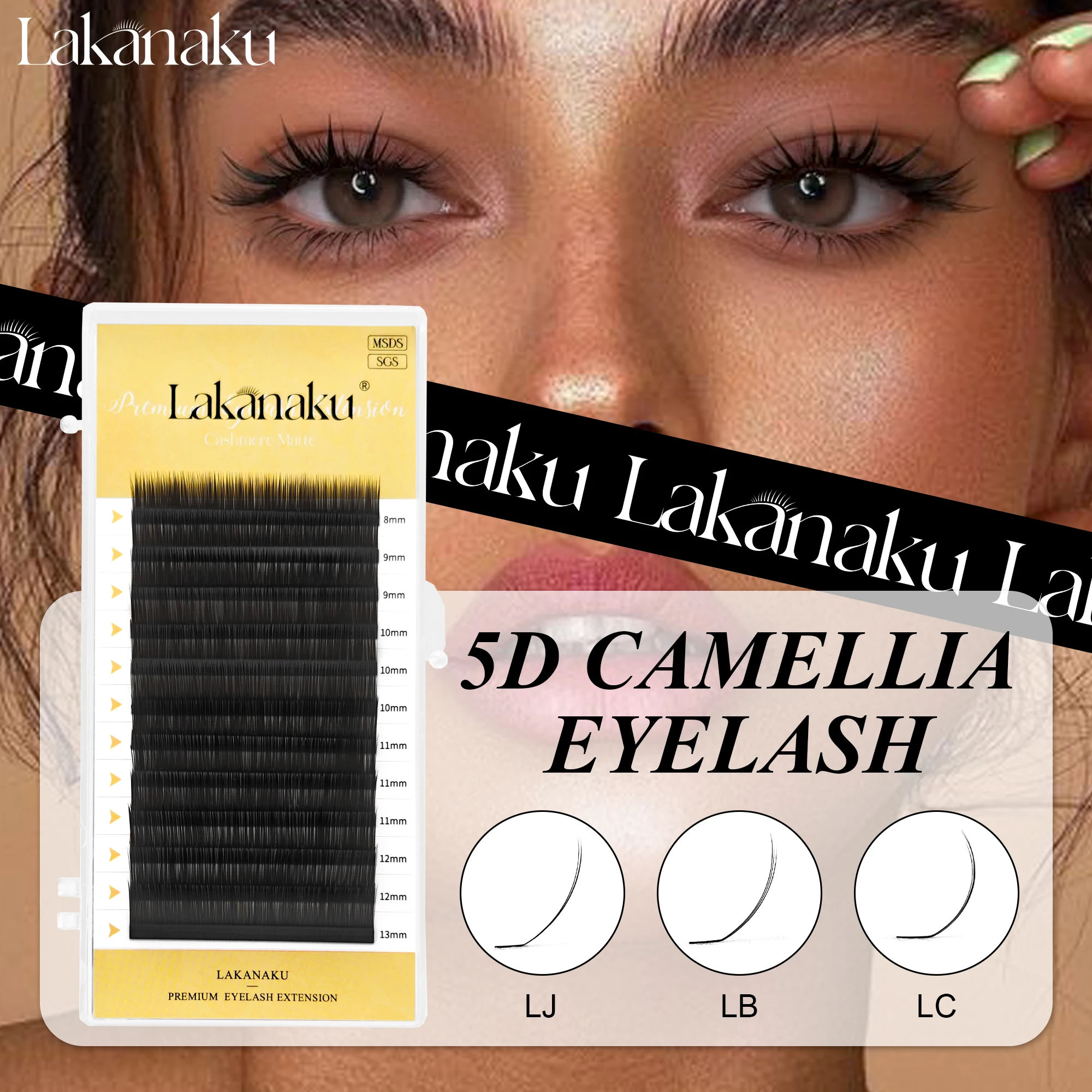 LAKANAKU LB LC LJ CURL Camellia Lashes Pre-bundled Lash Spikes Lashes UB UC UJ Manhua Lashes Wispy Set Multi Layer Eyelashes