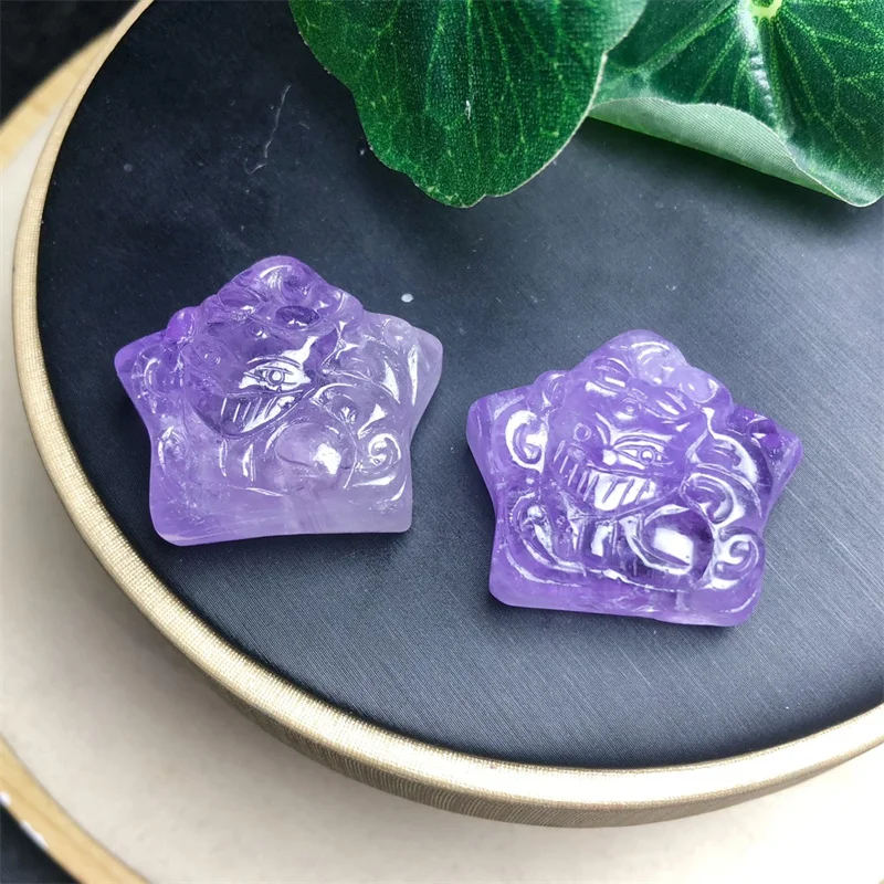 2PCS Natural Amethyst Fairy Fox Star Carving Fashion Shape Pendant For Making DIY Home Decoration Holiday Gifts 26mm