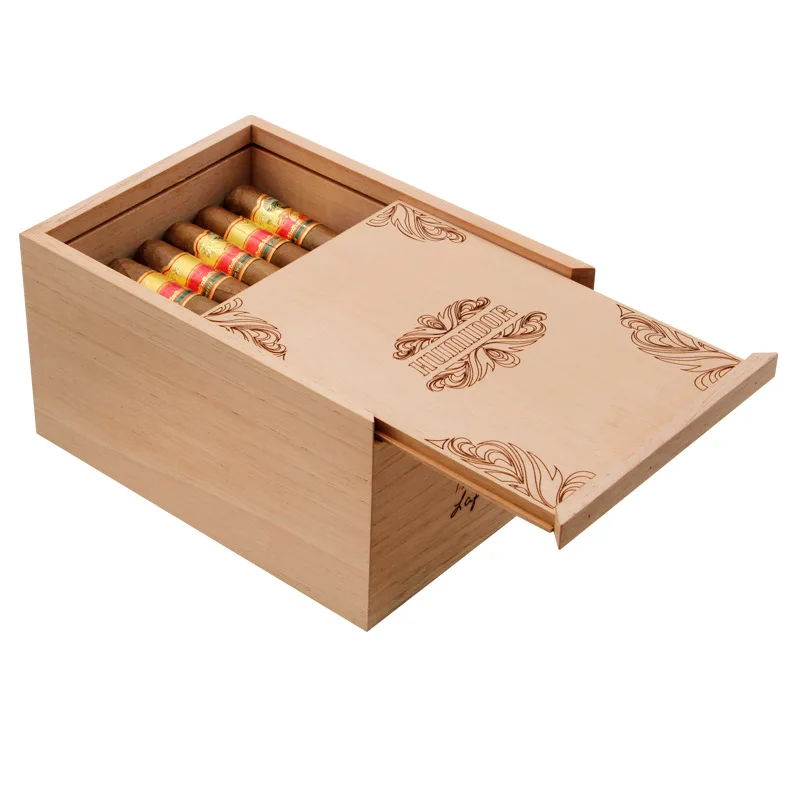 

50 cigars can be accommodated in a solid wood cedar cigar box with a sliding cover whichwaking up and nurturing cigars