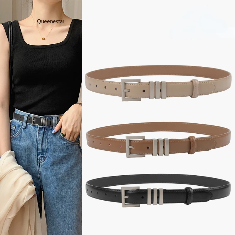 

Office Ladies Fashion Cow Leather Belts Waistbands Decoration Simple Design European Casual Coffee Khaki Cowhide Cinturon Mujer