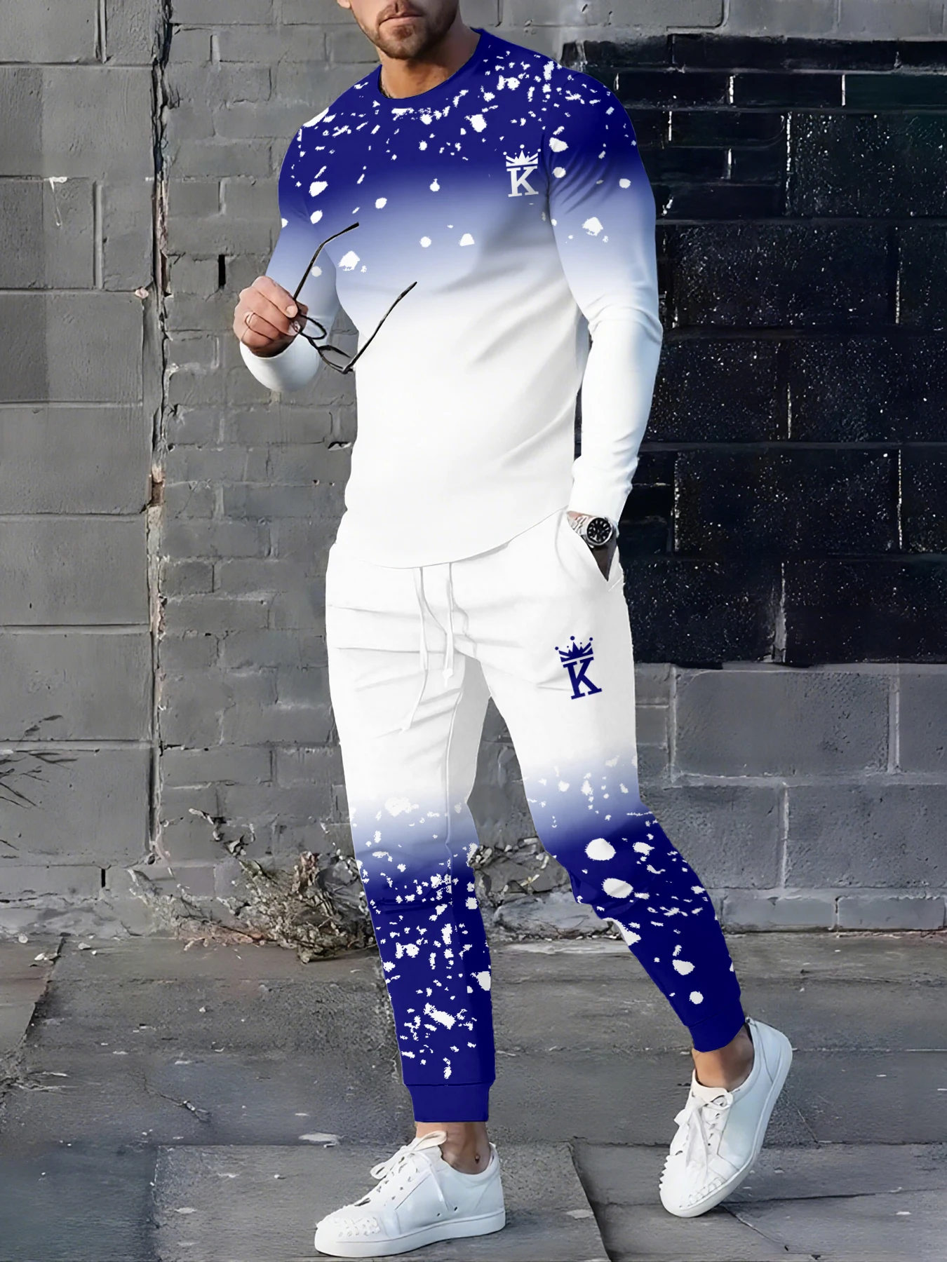 تتميز مجموعة البلوز الرجالية الجديدة ذات الرقبة المستديرة لفصلي الربيع والخريف على أزياء الشارع المريحة والطباعة المتدرجة #2