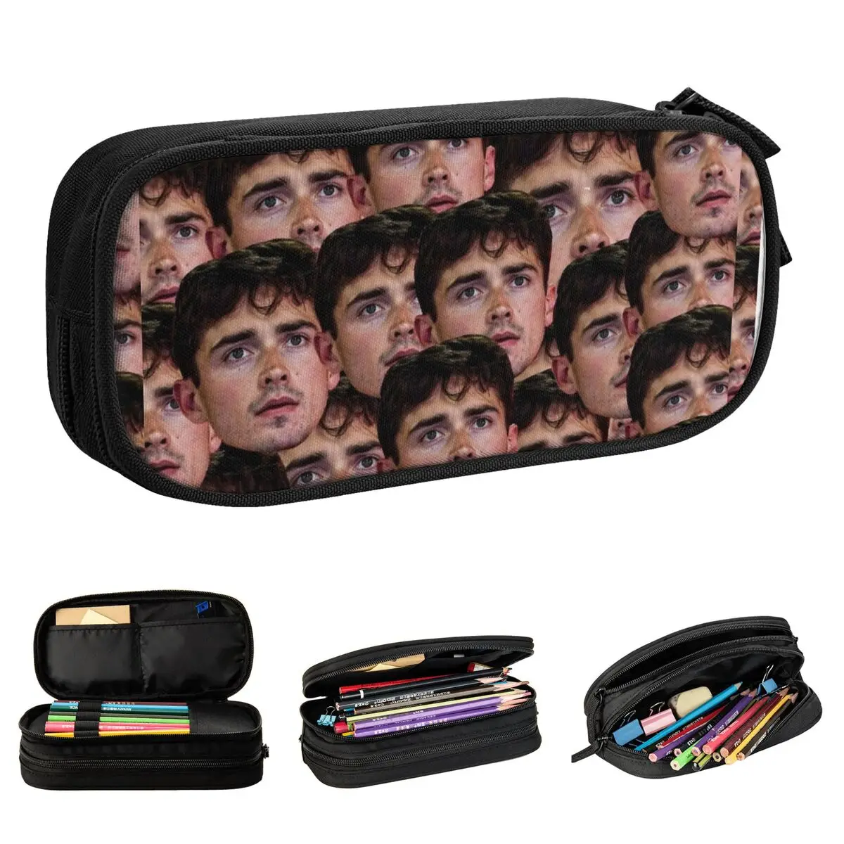 Charles Leclerc Funny Head Pencil Case Creative Pen Pencil Bags Girl Boy Big Capacity School Supplies Gift Pencil Pouch