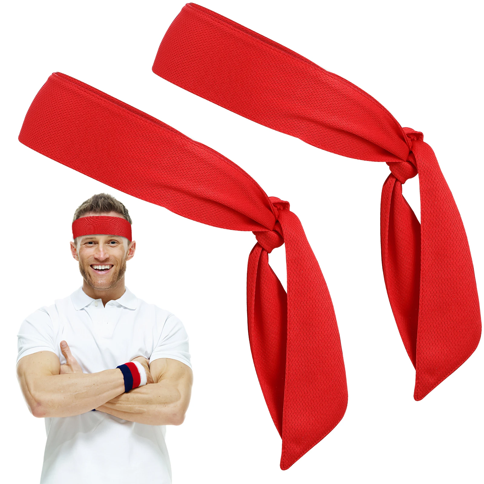 

2 pcs Sports Polyester Self Tie Adjustable for Men Women Kids Gym Workout Anti Tie Headband For Men Sweat Bands