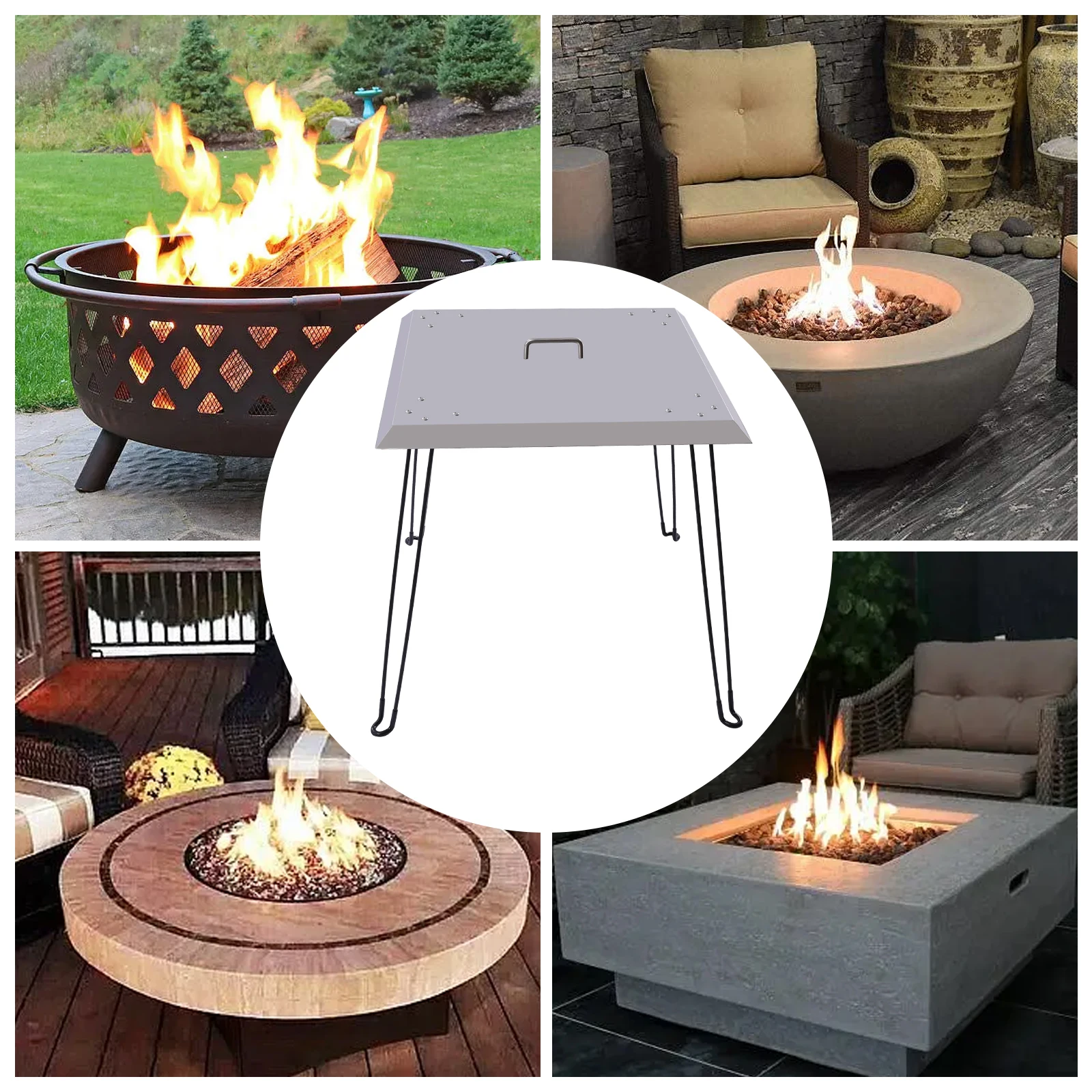 

Square Fire Pit Burner Cover Fire Pit Heat Deflector with Foldable Legs, Adjustable Lid, Keeps Heat Efficiently for Cozy