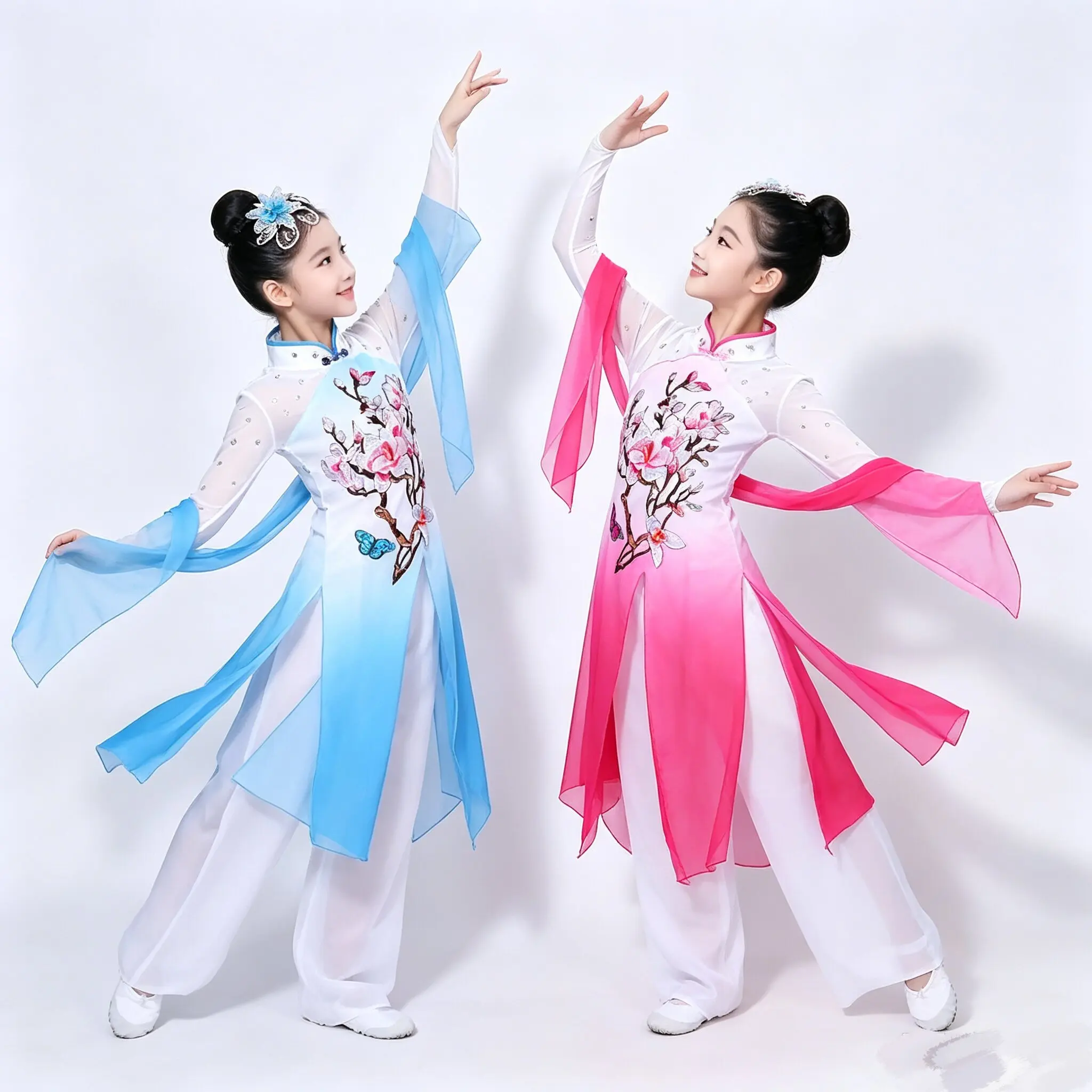 New Halloween Chinese Classical Dance Costume, Gradient Floral Embroidery Outfit for Girls, Stage Performance & Folk Dance Dress