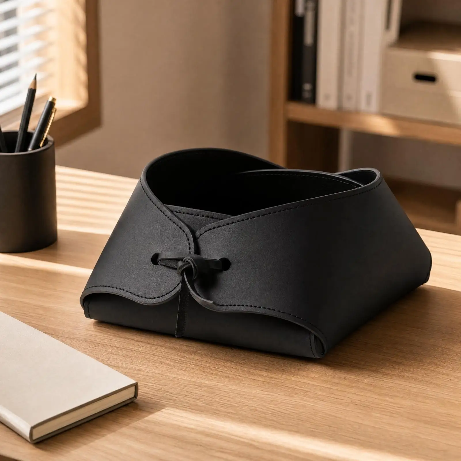 Folded Rope Storage Basket Leather Desktop Organizer for Cosmetics Perfume Jewelry Entryway Shelf Decor
