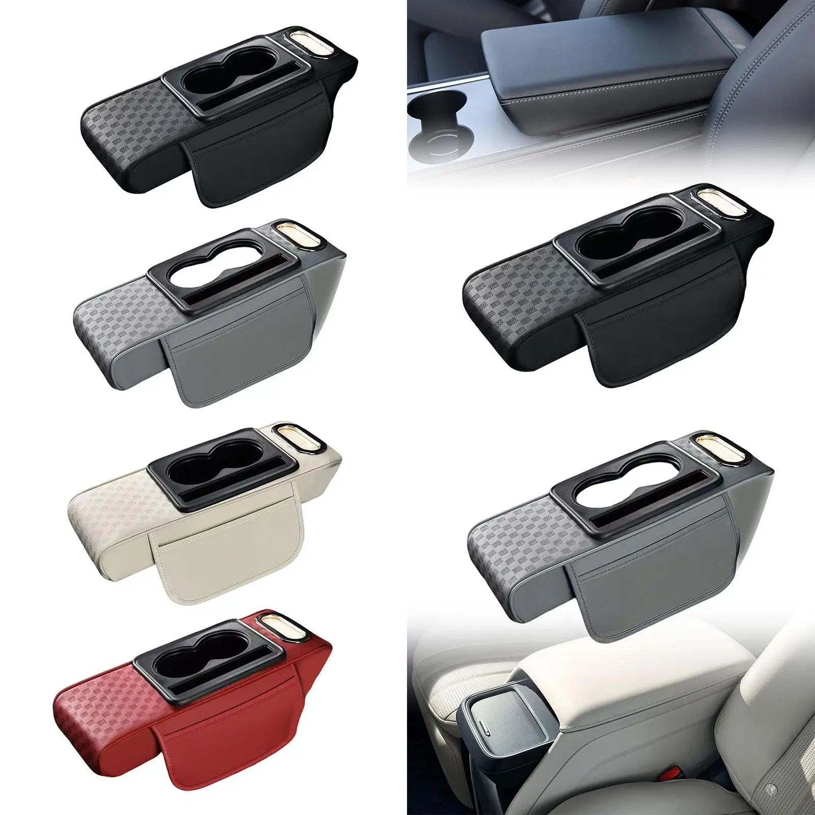 

Ergonomic Car Armrest Cushion with Storage Bag and Tissue Box Slot Faux Leather Organizer for Car Seat Protection
