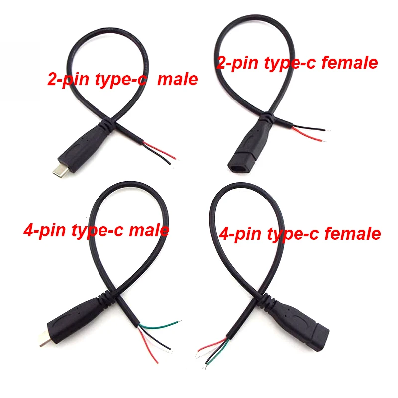 Male to Female 2-pin 4-pin Line Micro USB 2.0 Type-C Charger Wire Connector Power Supply Extension Cable