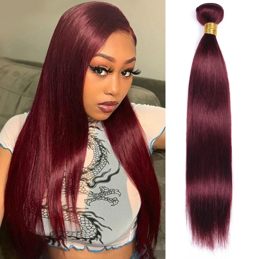 99j Menschliches Haar Bundles Einem Stück Pre-Farbige Haarwebart Brasilianische Haar Gerade Bundles Nicht-remy Dark Red bundles Haar Verlängerung