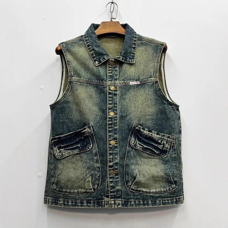 

Мужской потертый жилет в американском стиле, летний свободный повседневный универсальный крутой винтажный жилет без рукавов