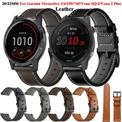 22 20mm skórzane paski dla Garmin forunner 265 965 255 255M 245 645 158 55/Venu 2 Plus/Vivoactive 4 3/Venu SQ 2 opaski bransoletki