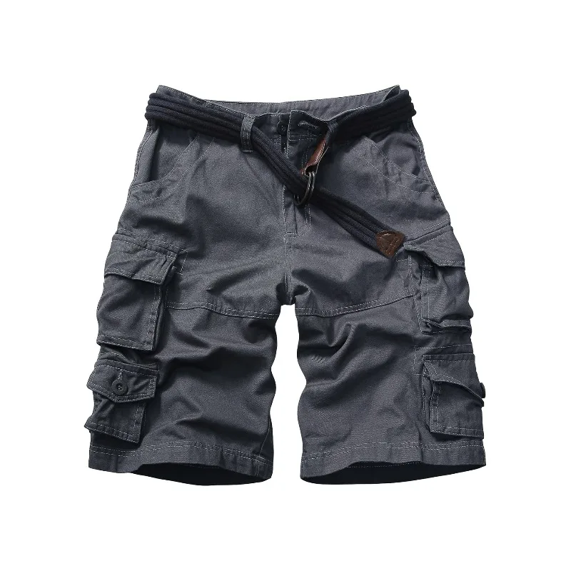2026 Men's Cargo Shorts Cotton Twill Hiking Short Chino Shorts Multi Pockets Outdoor Casual Shorts(No Belt)