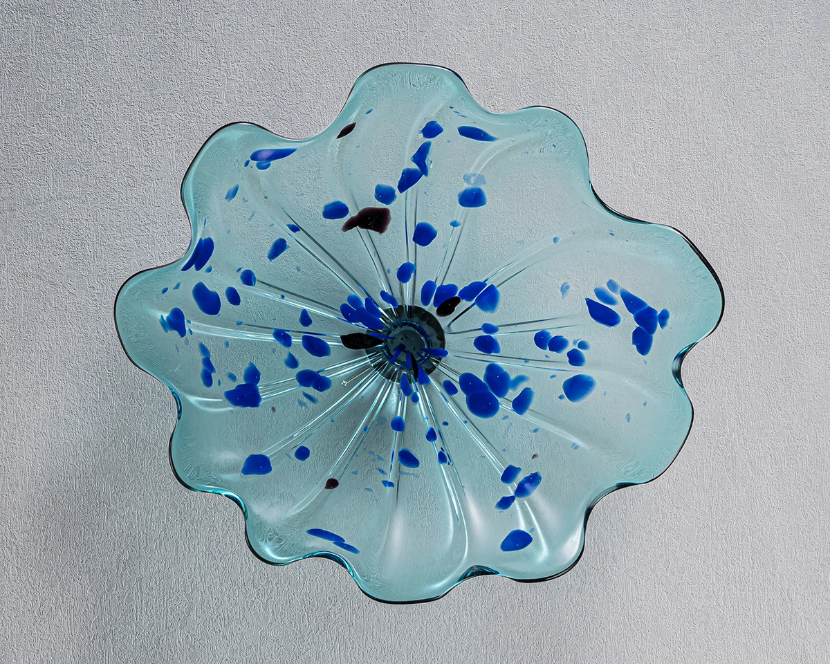 

Aqua Blue Plate Fleck Art Plattter Murano Glass Wall Art Home Decor Handcrafted Wall Mounted Plate D12"