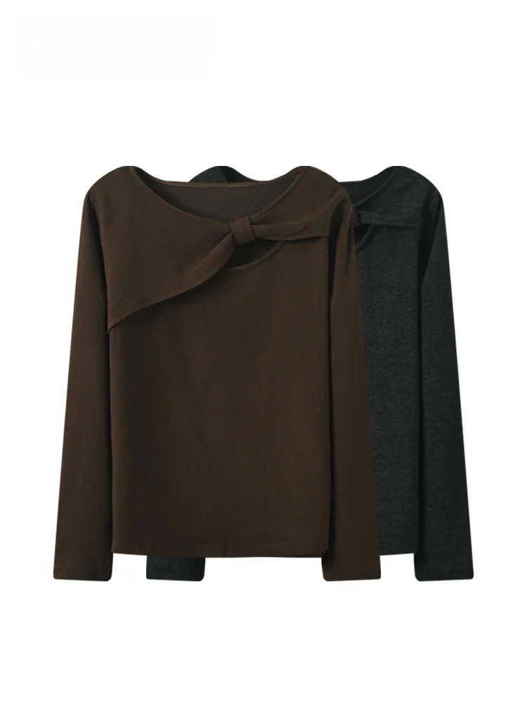 

plus Size Women's Long Sve Inner Wear Knot Top Loose Design Spring Faionable plus Size Sister Thinming Trend