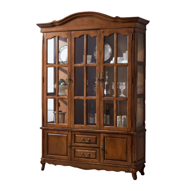 

Wine cabinet Solid wood American simple 3-door large wine cabinet against the wall Living room dining side