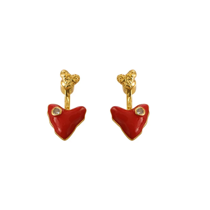 

Multiple Wear Exquisite Heart Red Enamel Pendant Clear Glass Stud Earrings Women's Fashion Jewelry Gifts for Friends Childs Girl