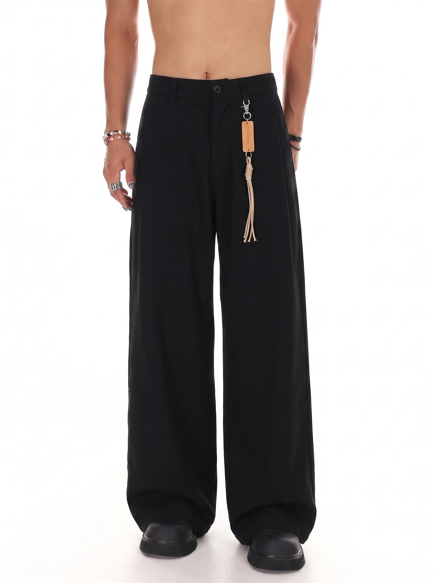 Cleanfit Casual Wide Leg Straight Cut Loose Fit Long Pants American High Street Style Decorative Pendant Versatile Trendy You...