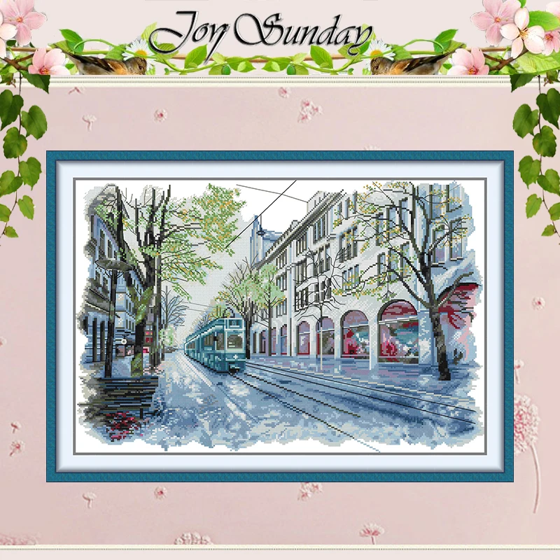 

Tram Scene Patterns Counted Cross Stitch Set DIY 11CT 14CT 16CT HD Stamped DMC Cross-stitch Kit Embroidery Needlework Crafts