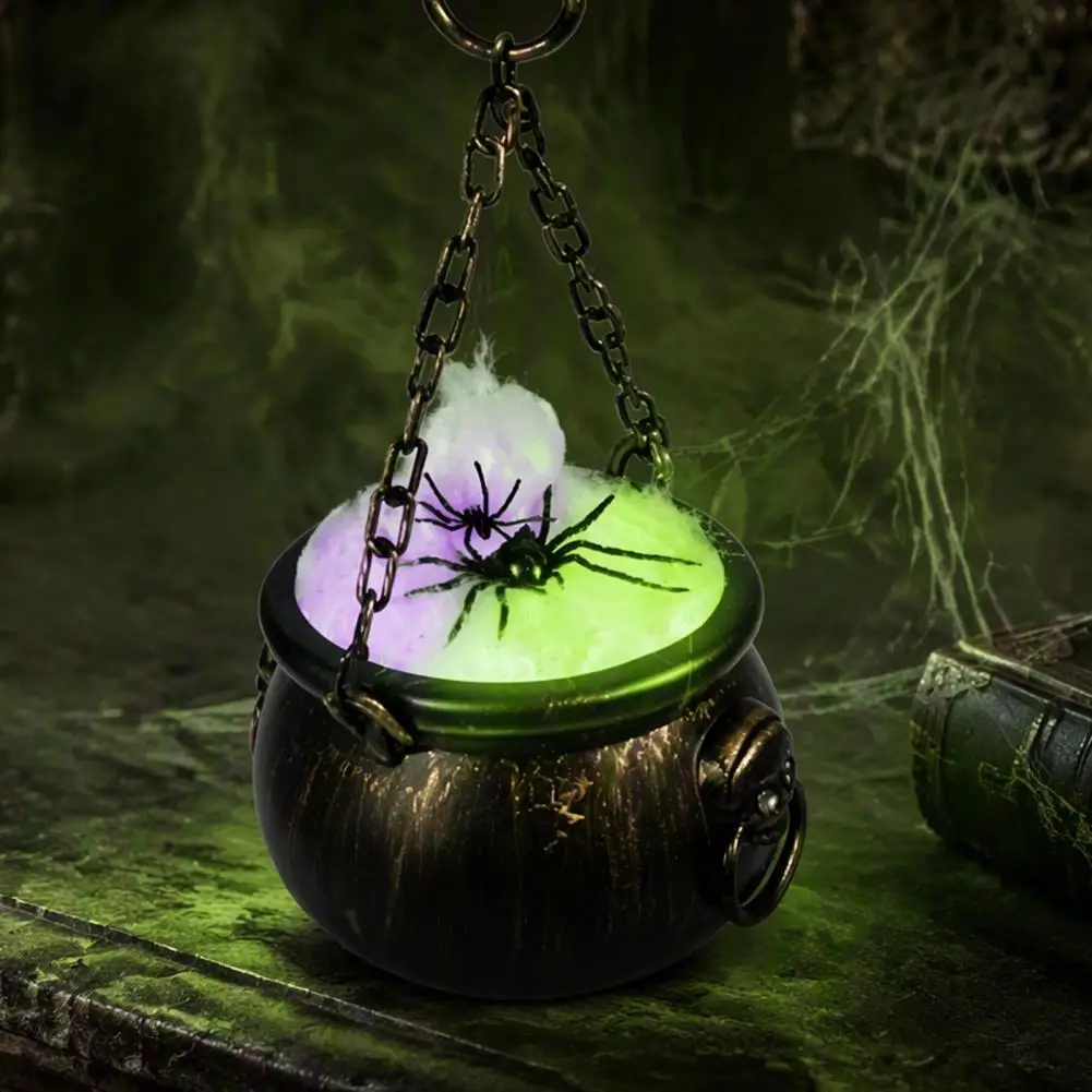 Halloween Witch Cauldron Spooky Party Decorations Halloween Cauldron Decoration with Colorful Led Lights Black Witch for Trick