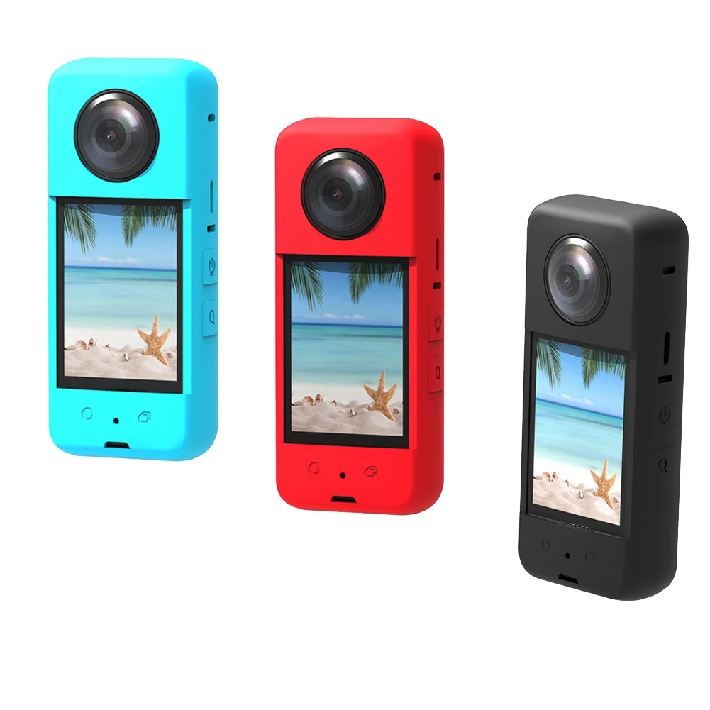 Silicone Case for Insta 360 X3 Panoramic Action Camera Dustproof Silicone Protective Case Anti-Drop Case(Red)