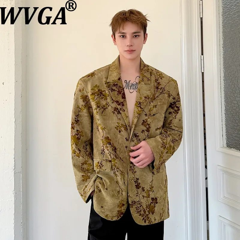 

WVGA Spring Autumn New Men's Tide High Street Jacquard Design Fashion Suit-Coats Niche Chic Casual Turn-Down Collar Blazer W8871