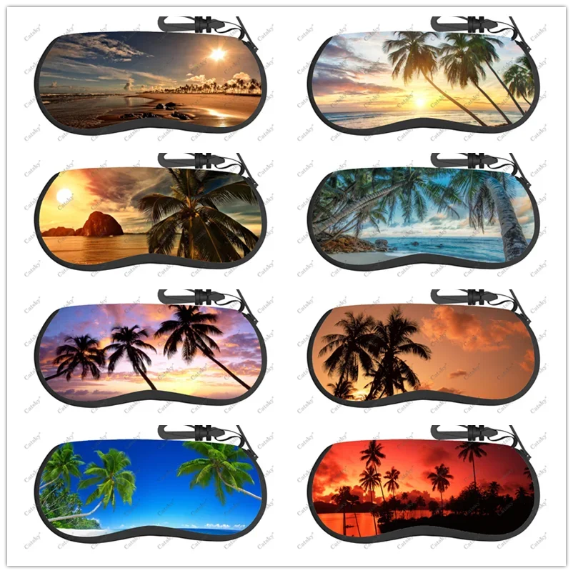 

beach palm trees Glasses case zipper sunglasses bag travel printed soft shell storage glasses case for men women Glasses case