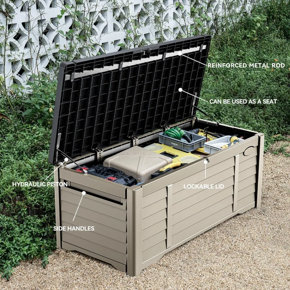 جديد - صندوق تخزين خارجي كبير سعة 120 جالونًا مقاومًا للماء، صندوق خارجي كبير جدًا، تخزين فناء من الراتنج - تخفيضات ساخنة. #4