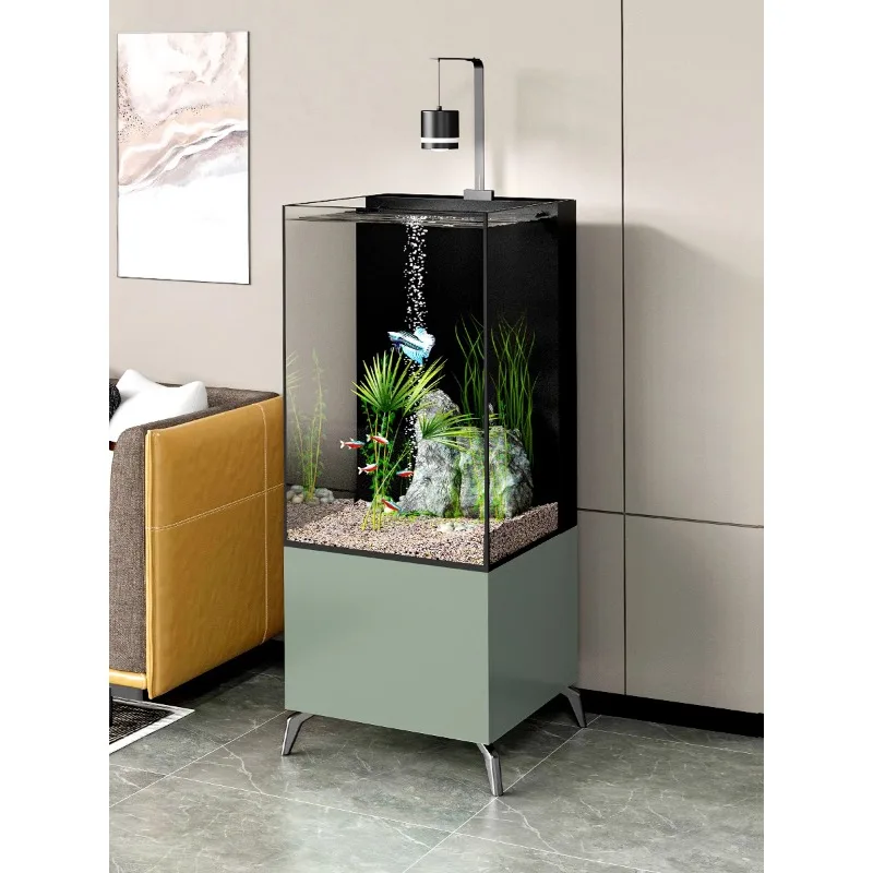 Living room small square tank bottom cabinet back filter ultra-white glass goldfish tank aquarium