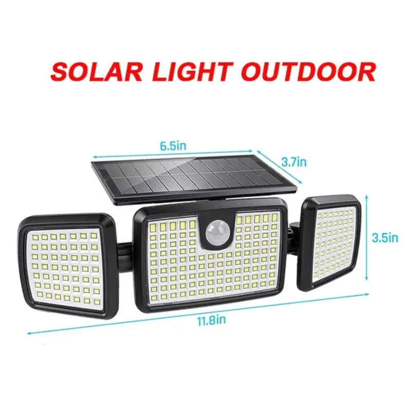 Lampu Luar Ruangan Tenaga Surya Remote Control 3 Kepala Lampu Sensor Gerak IP65 Tahan Air 270 Sudut Lebar Lampu Dinding Banjir dengan 3 Mode