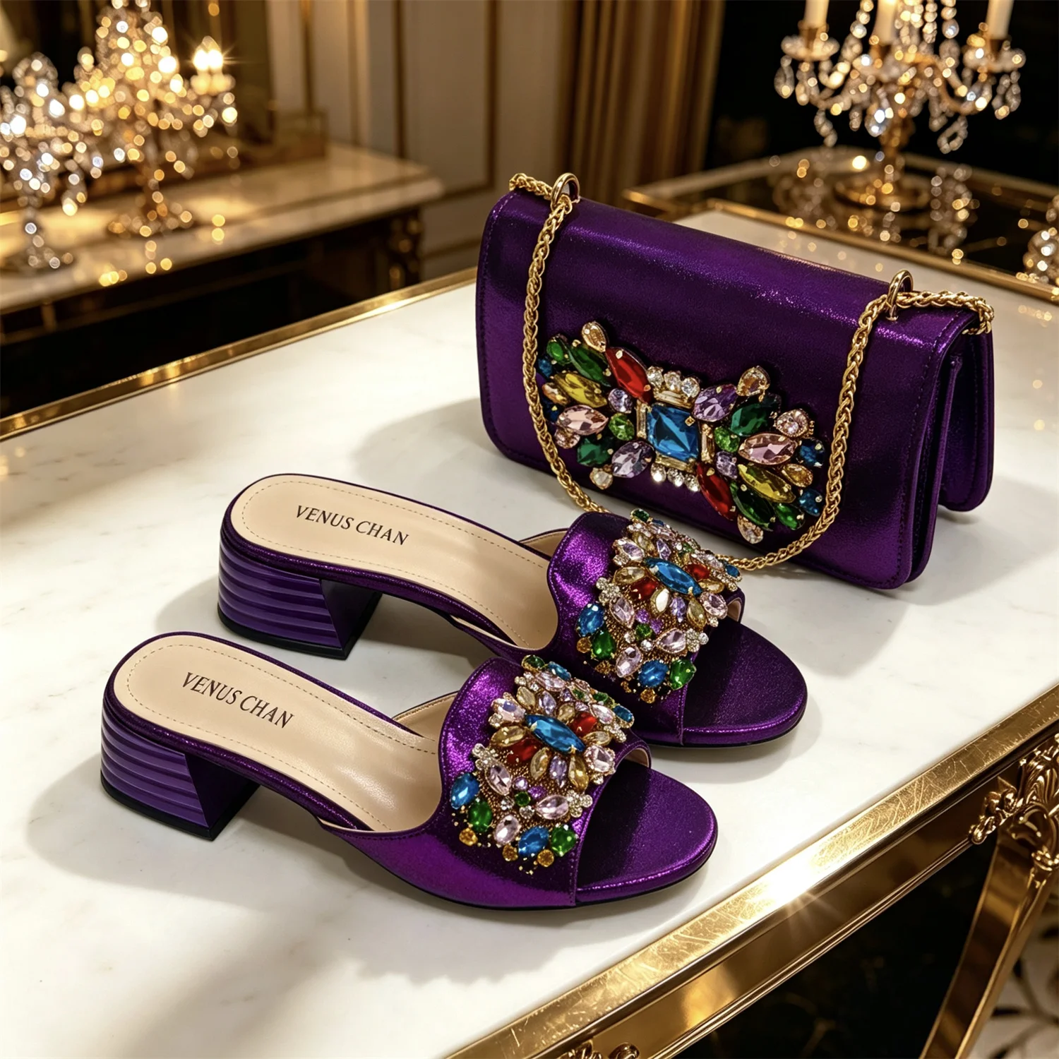 New Elegant 2026 Purple Peep Toe Women Heels with Diamond Accents - Italian Design Matching Pumps and Bag Set for Parties view 6