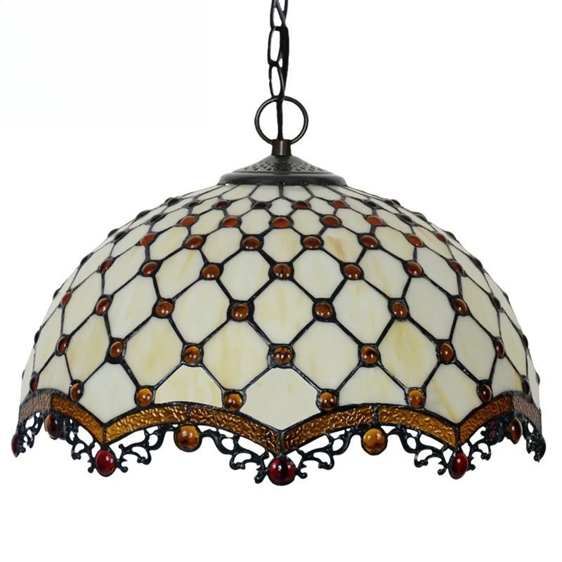 16-Inch court bead curtain chandelier, living room bedroom light, glass decorative single-head chandelier