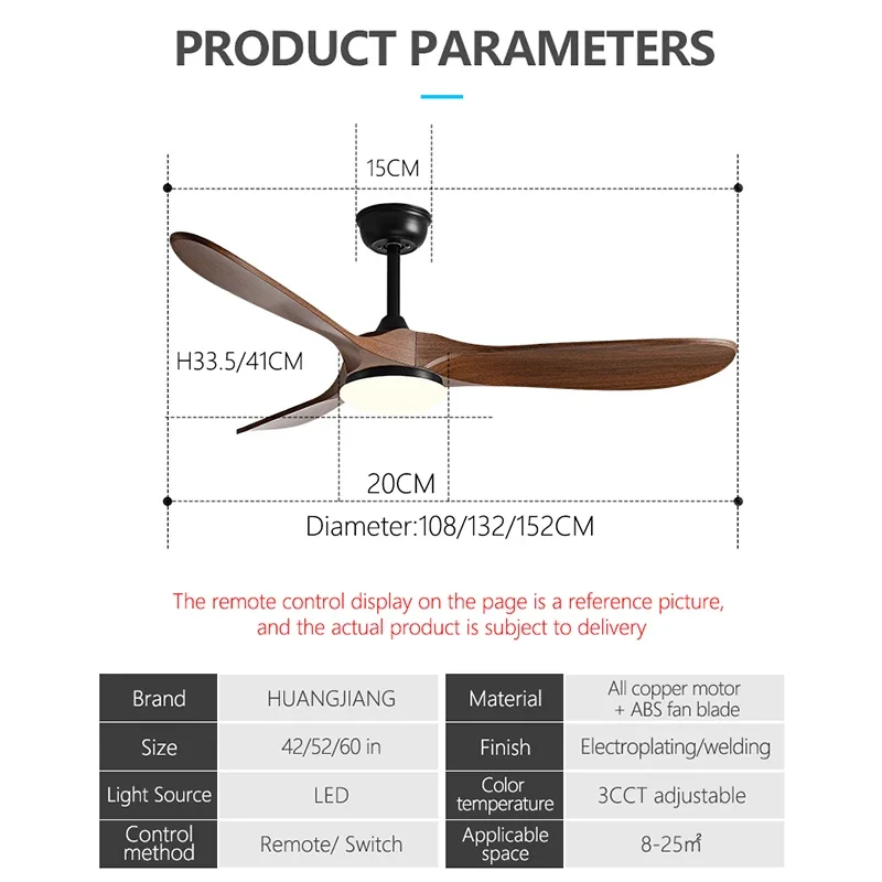 Ventilatore da soffitto con motore in rame puro da 42/52/60 pollici 3 pale in ABS DC 35W con telecomando e ventilatore da ristorante con luce a LED da 20W