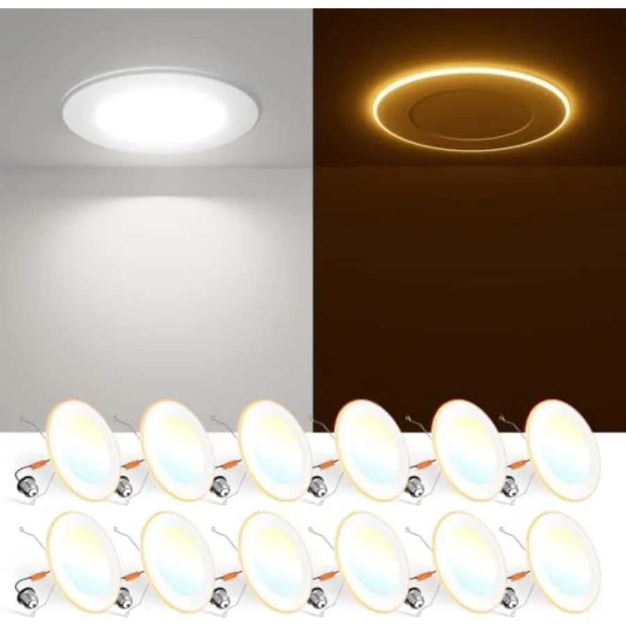 Pack 5/ 5CCT LED Recessed Can Light with Night Light, 2700K/3000K/000K/5000K/000K Selectable Flat Recessed Lightg, 10W=110W, 10