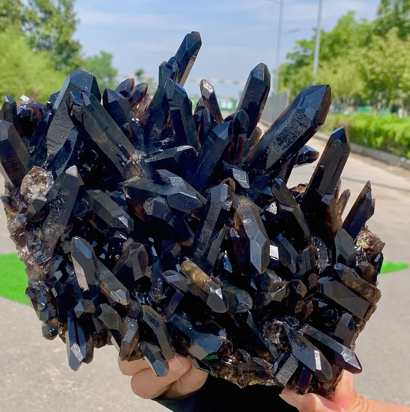 Natural Beautiful Black Quartz Crystal Cluster Mineral Specimen