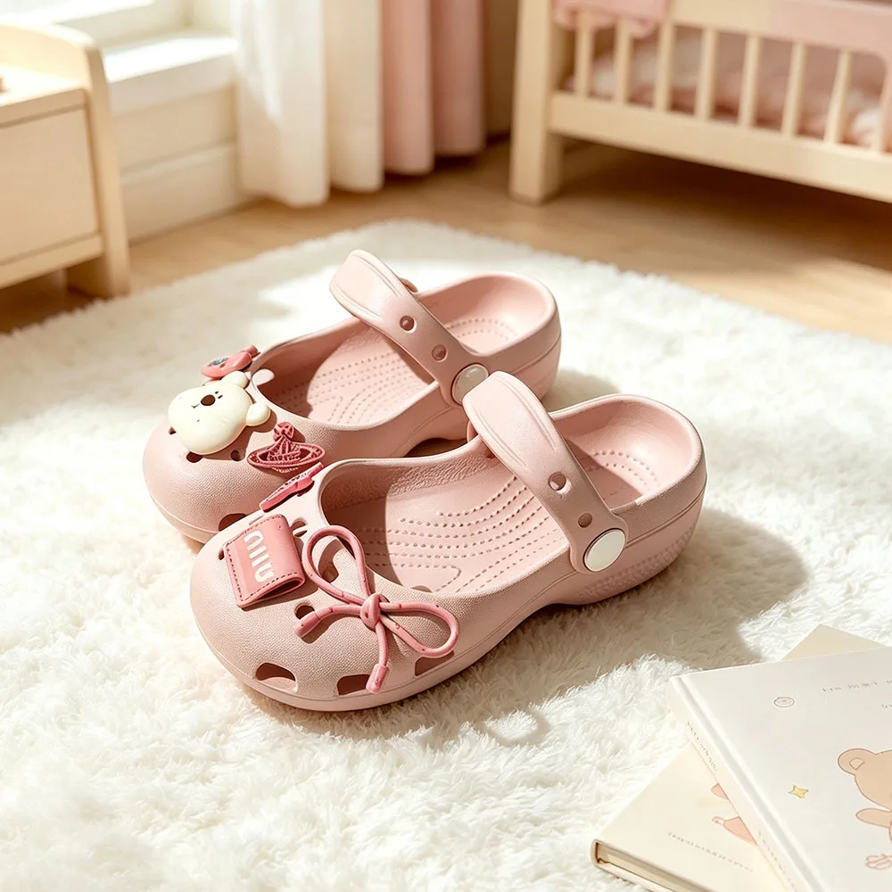 2026 Kinder Mädchen Ballett Mary Jane Clogs Silber Niedliche Bären-Charms Verstellbarer Riemen Rutschfeste Sommer Strand Outdoor Sandalen – Detail 10
