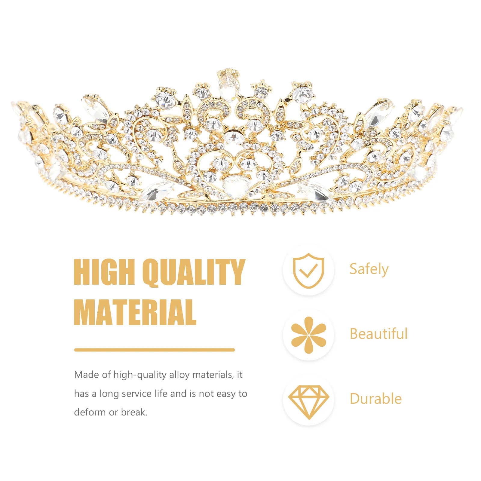 Bride Crown Headdress Baroque Style Alloy Tiara Shiny Wedding Dress Accessory Bridal Tiara Prop For Special Occasion