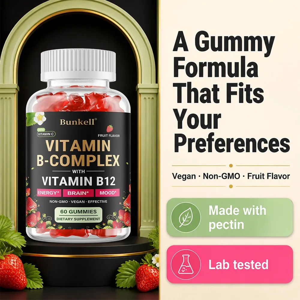 Vitamin B Complex Gummies - Reduces Stress and Anxiety, Improve Mood, Promotes Brain and Nervous System Health, Boosts Immunity