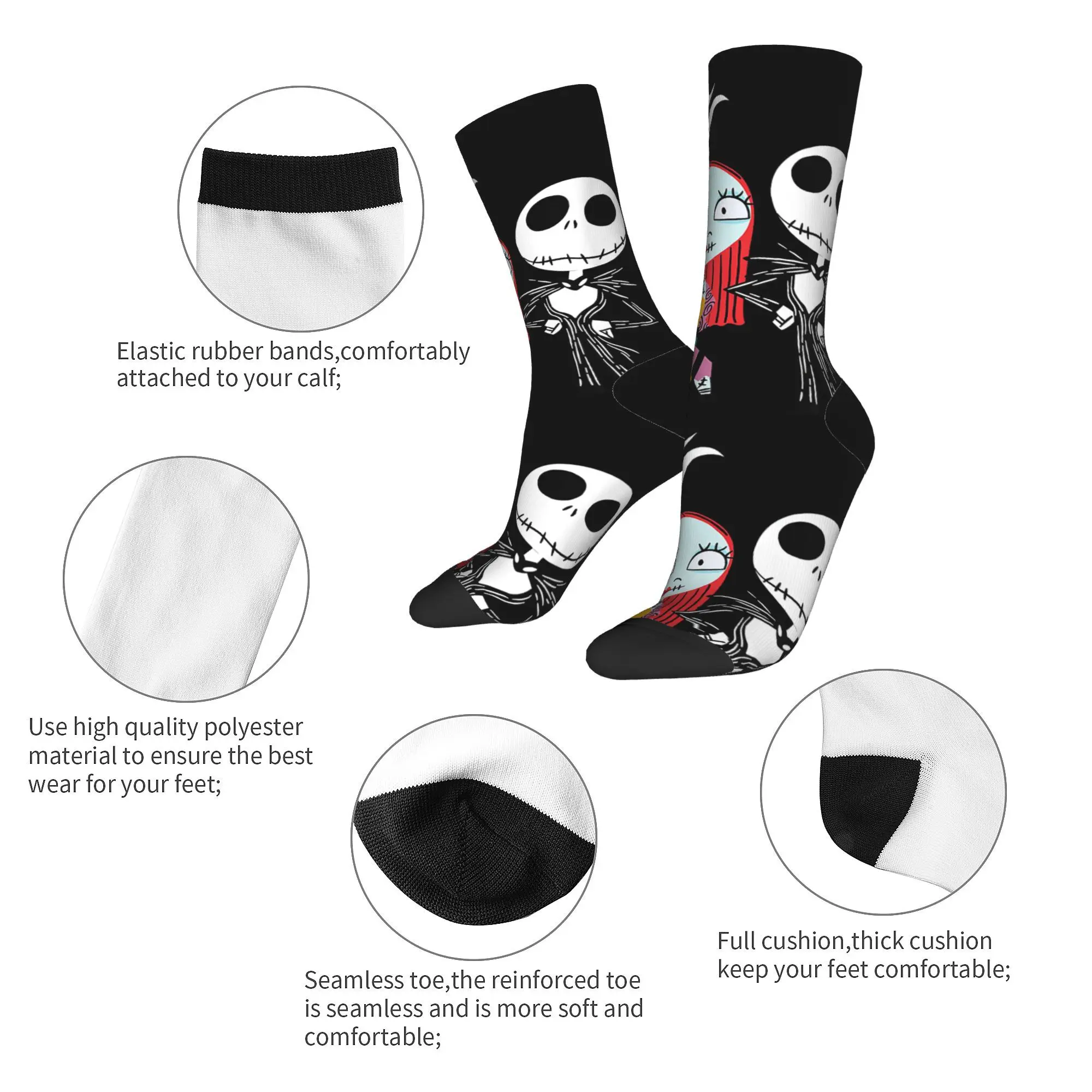 Winter Warm Fashion Men's Women's Disney Nightmare Before Christmas Socks Jack and Sally Non-slip Soccer Socks