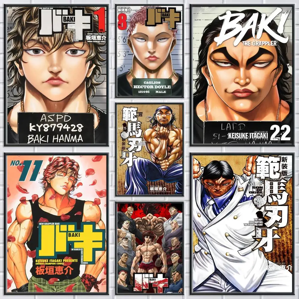 Anime B-baki the Grappler Poster Durable Waterproof Aesthetic Stickers Wall Art HD  for Office Bedroom Bar  Coffee Home Decor