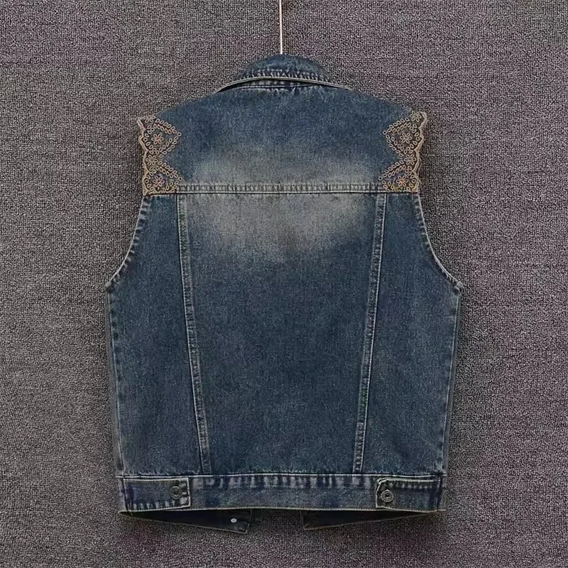 New Spring Summer Vintage Embroidery Denim Vest Women Casual Waistcoat Short Sleeveless Jacket Jeans Vests Female Tops Outerwear