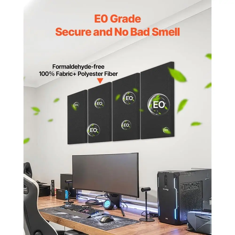 Acoustic Wall Panels 4 Pack 2 Inch Thick Self Adhesive Soundproof Foam Black 23.6x11.8 Inch