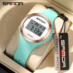 SANDA LED Luminous Digital Watch Women Chronograph Lady Wristwatch Elegant Waterproof Electronic Clock Boy Girl Children Gift