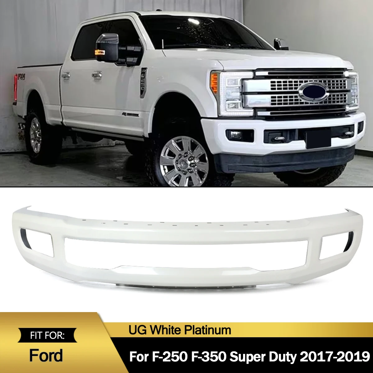 Front Bumper Face Bar With Fog Lights Hole For Ford F250 F350 Super Duty 2017-2019 Front Bumper Guard Assembly White Platinum