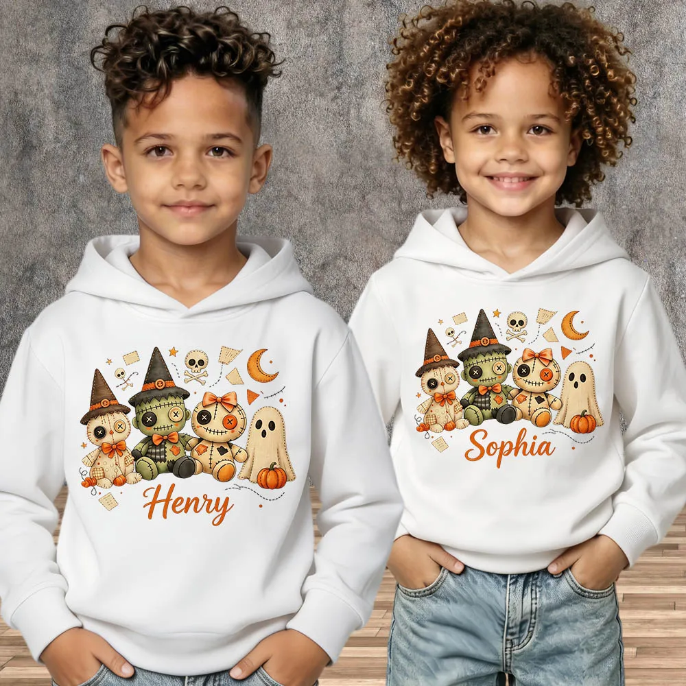 Kids Custom Name Spooky Pumpkin Sweatshirt Personalized Halloween Cute Doll Print Hoodies Long Sleeve Boys Girls Pullover Tops