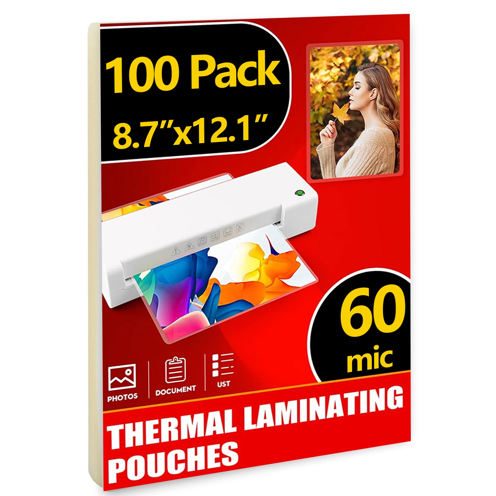 100 pcs Clear Heat Laminating Pouches, 8.7x12.1 In 60 mic Stain and Yellowing Resistant PVC Photo Protectors, Extends Photo Life