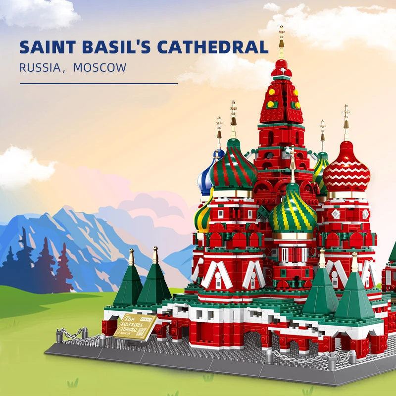 Creative World Famous Historical Architecture Model Block Russia Moscow Saint Basils Cathedral Building Bricks Toys Collection