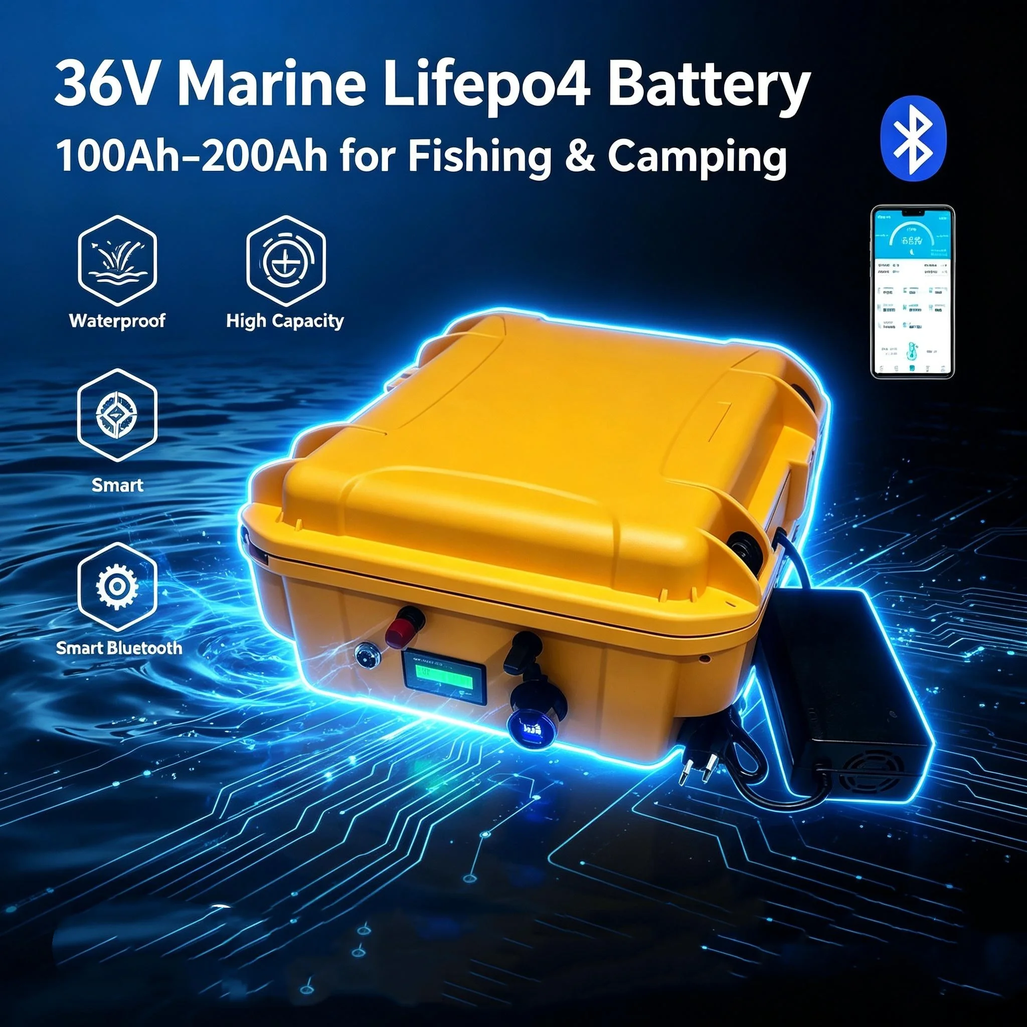 36v100ah-200ah lithium iron phosphate battery for outdoor camping solar energy system on fishing boats ➕ Charger