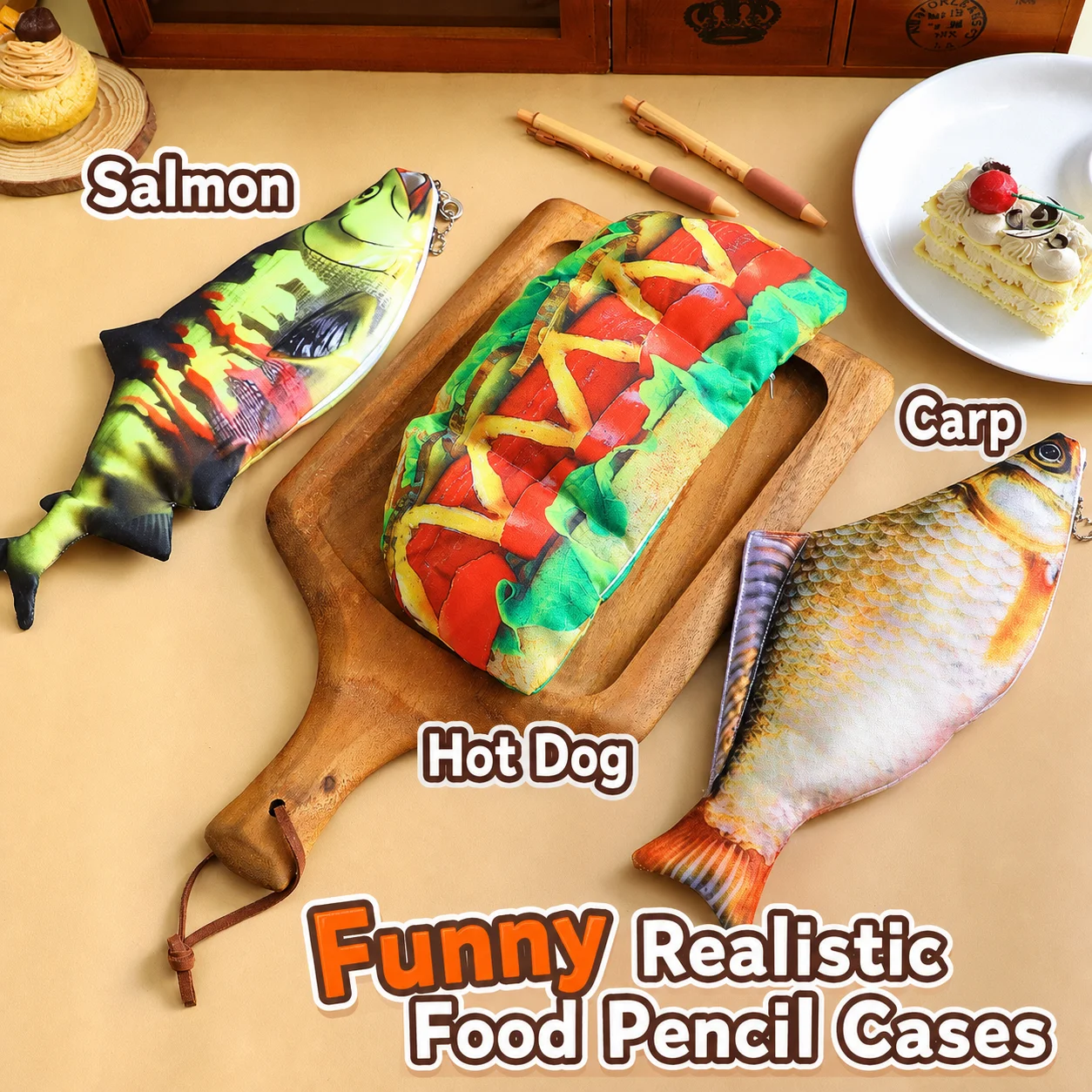 Realistic Fish Food Shape Pencil Bag Students Stationery Pouch Creative Funny Simulation Fish Pencil Case Korean Zipper Bags